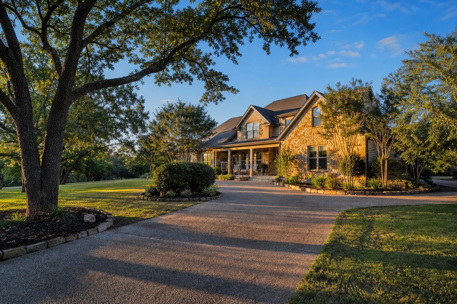 Established single-story home with mature trees on spacious lot in Weatherford suburban neighborhood.