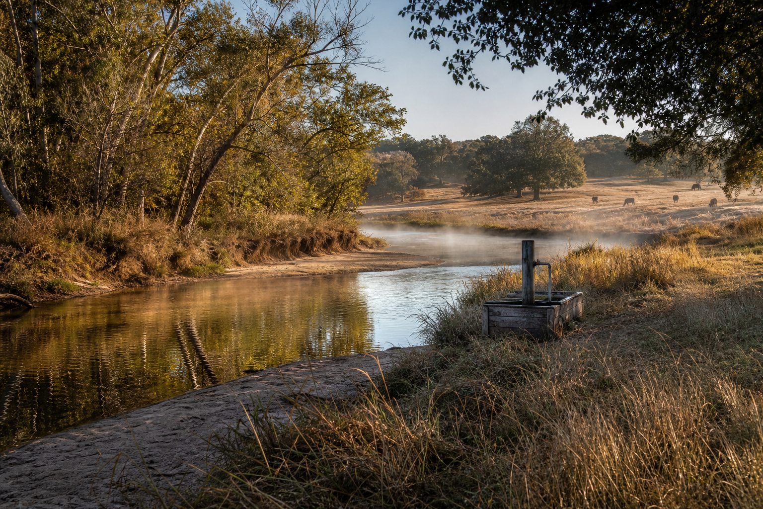 85-acre creek-bottom ranch with permanent water, riparian hardwood, and grazing pasture near Jacksboro, Texas.