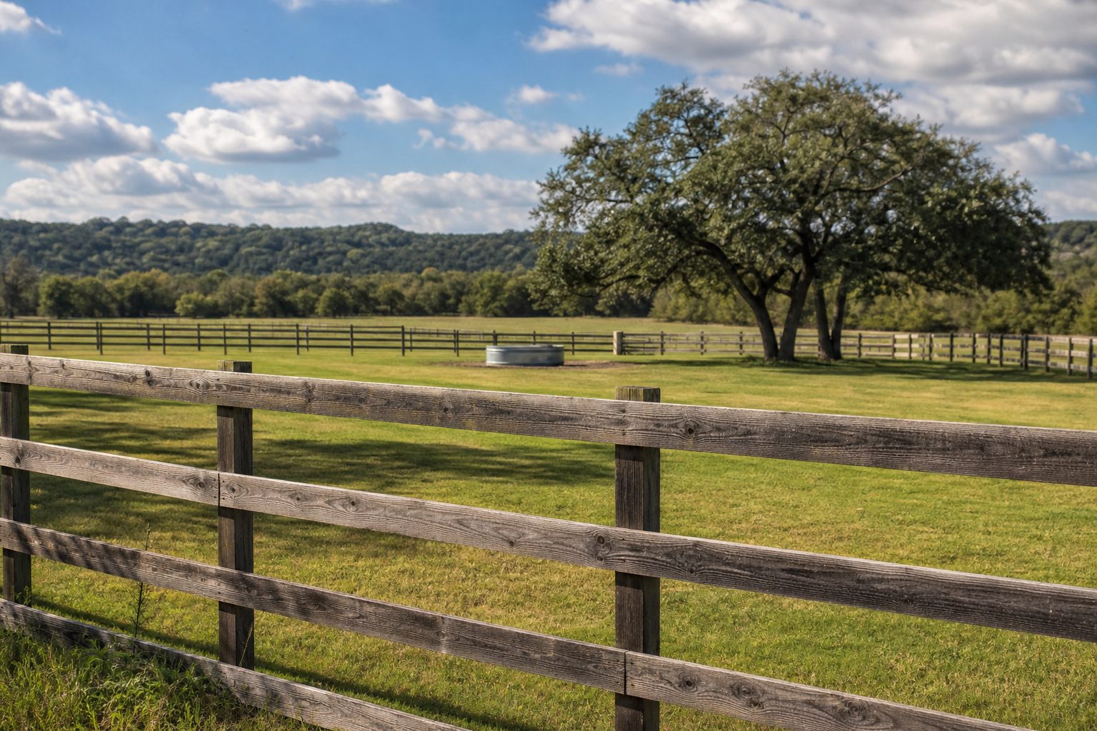 Improved equestrian pasture property in Wise County with three-rail fencing, mature oak trees, and well-maintained paddocks suitable for horse