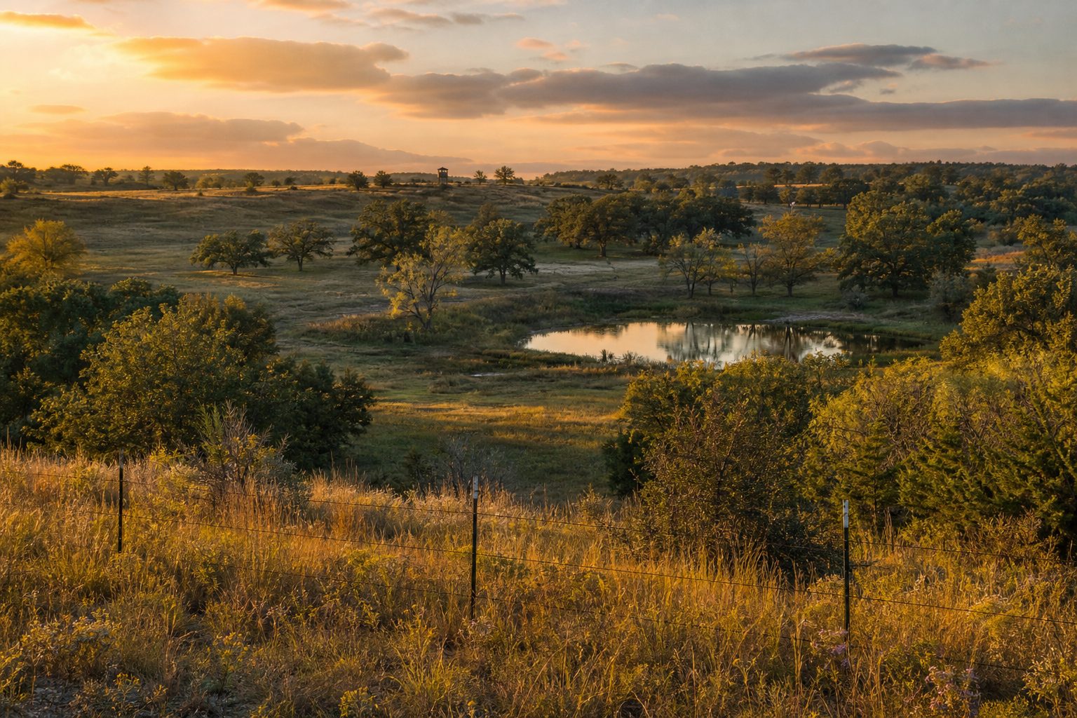 Undulating 120-acre hunting property with mixed hardwood cover, stock tank, and elevated terrain near Jacksboro, Jack County.